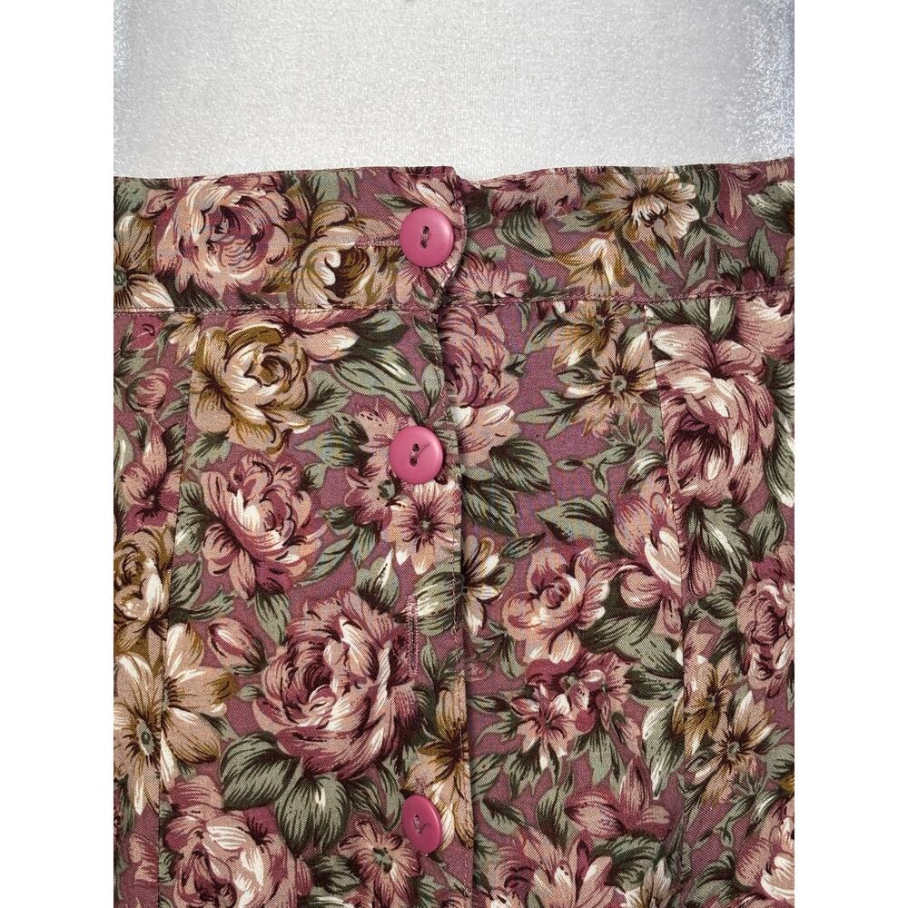Vintage Floral Flowing Midi Skirt Pink Rose Print Button Front Cottage Romantic - Picture 8 of 11